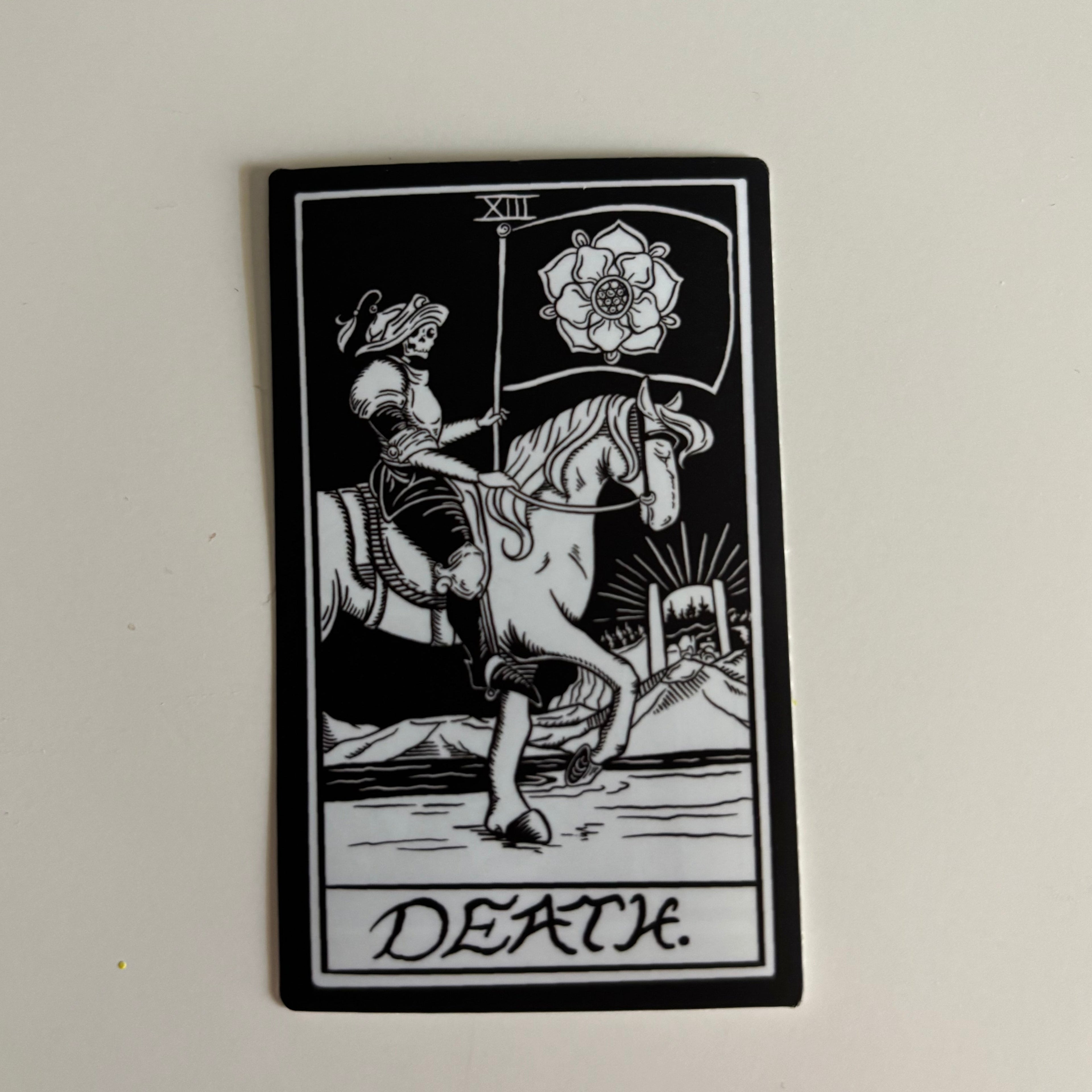 black and white sticker of the Death Tarot Card