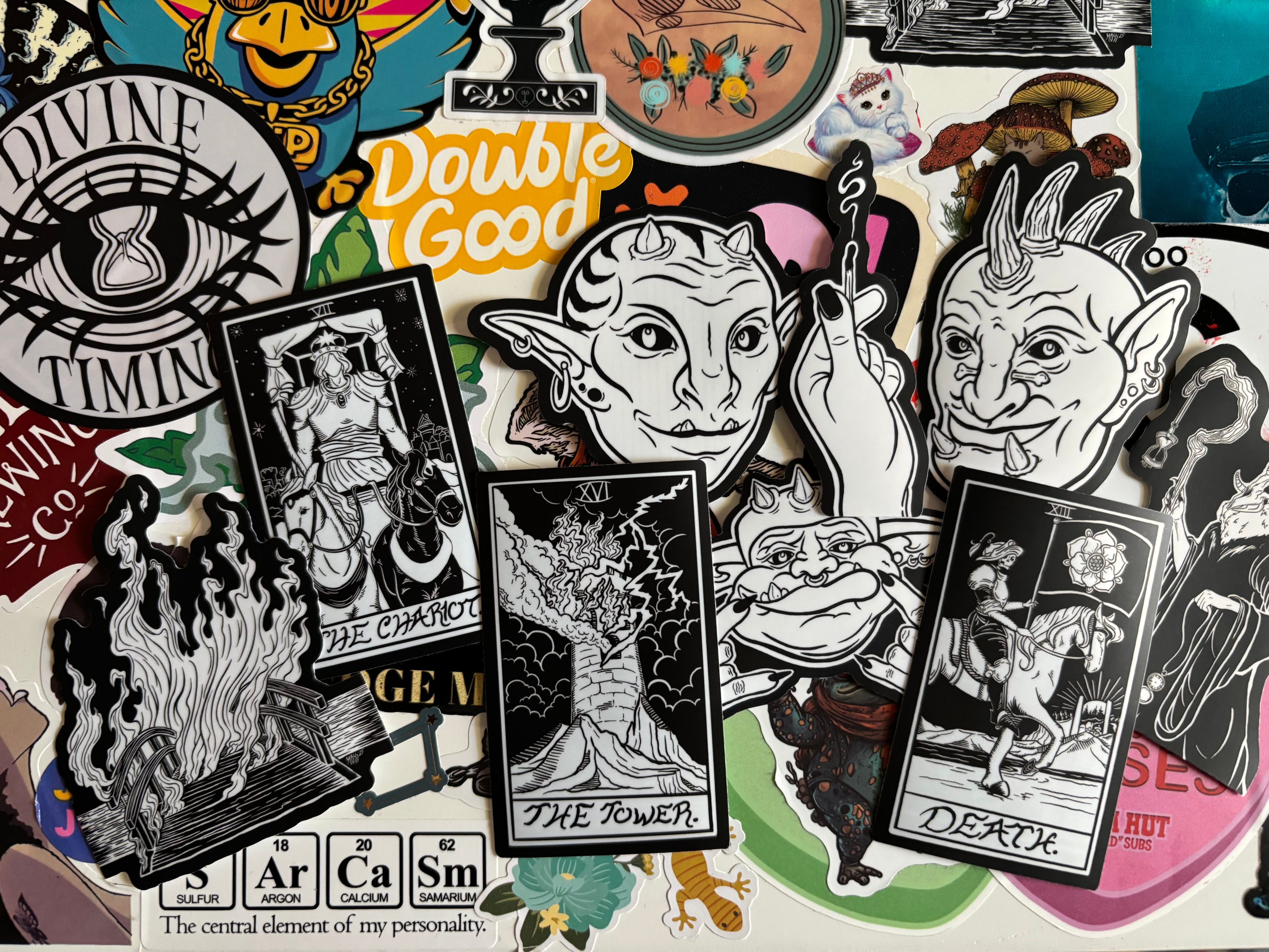 a collection of the various Divine Timing Stickers included in the initial run