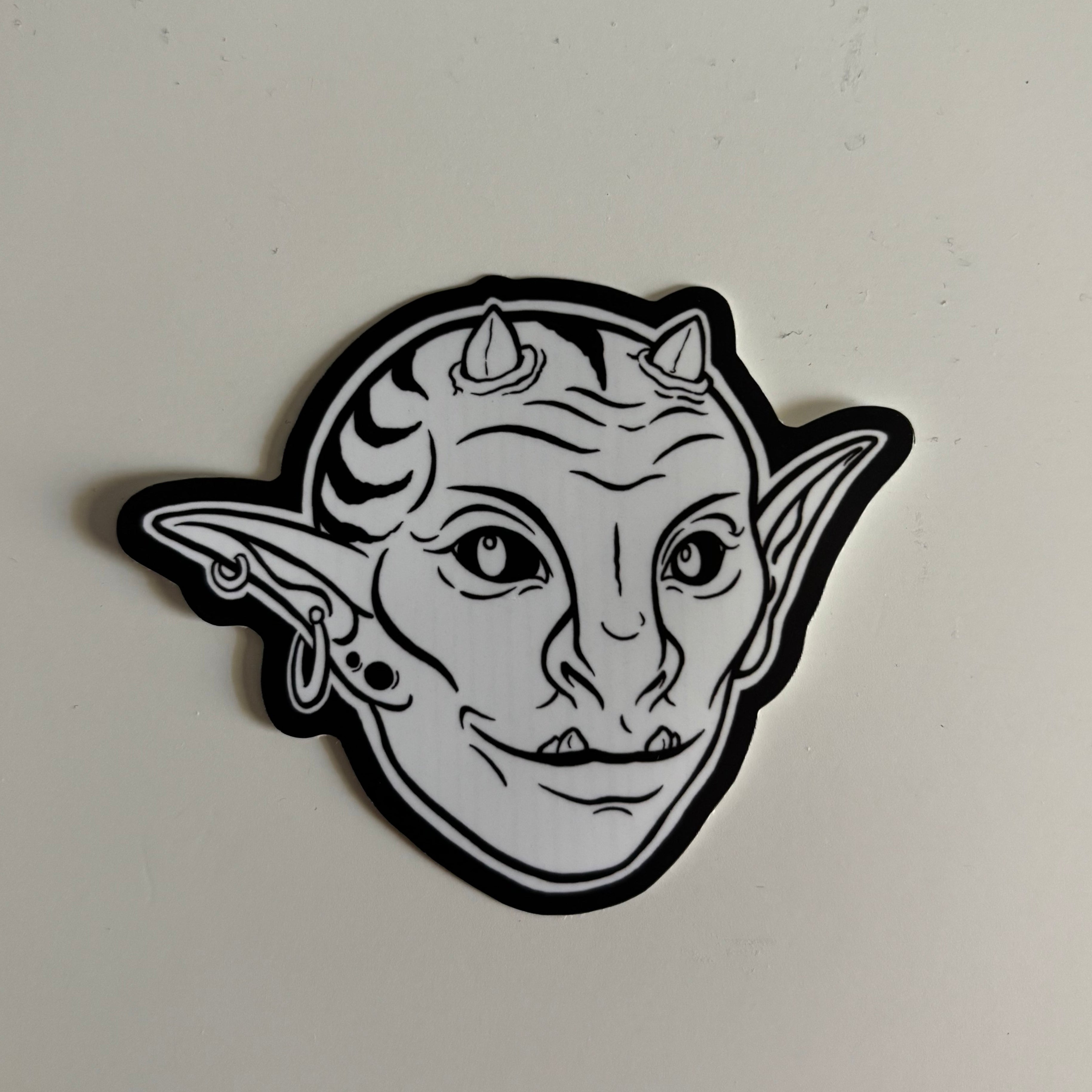 black and white sticker of Fern from the Goblin Gang