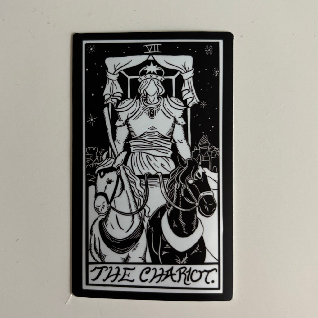 black and white sticker of the Chariot Tarot Card
