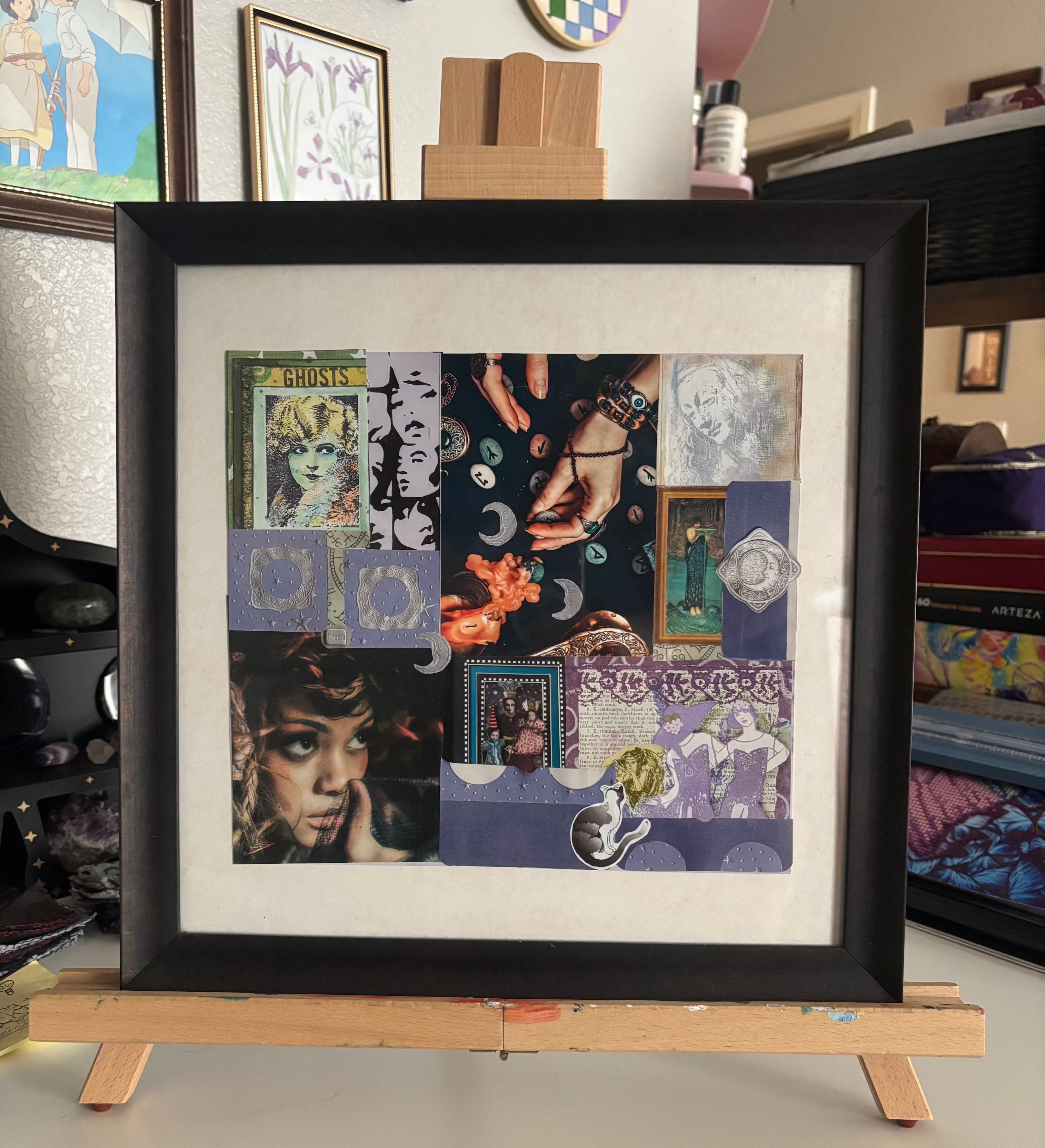 Friendly Ghosts - Original Collage (Framed - 14" x 14")