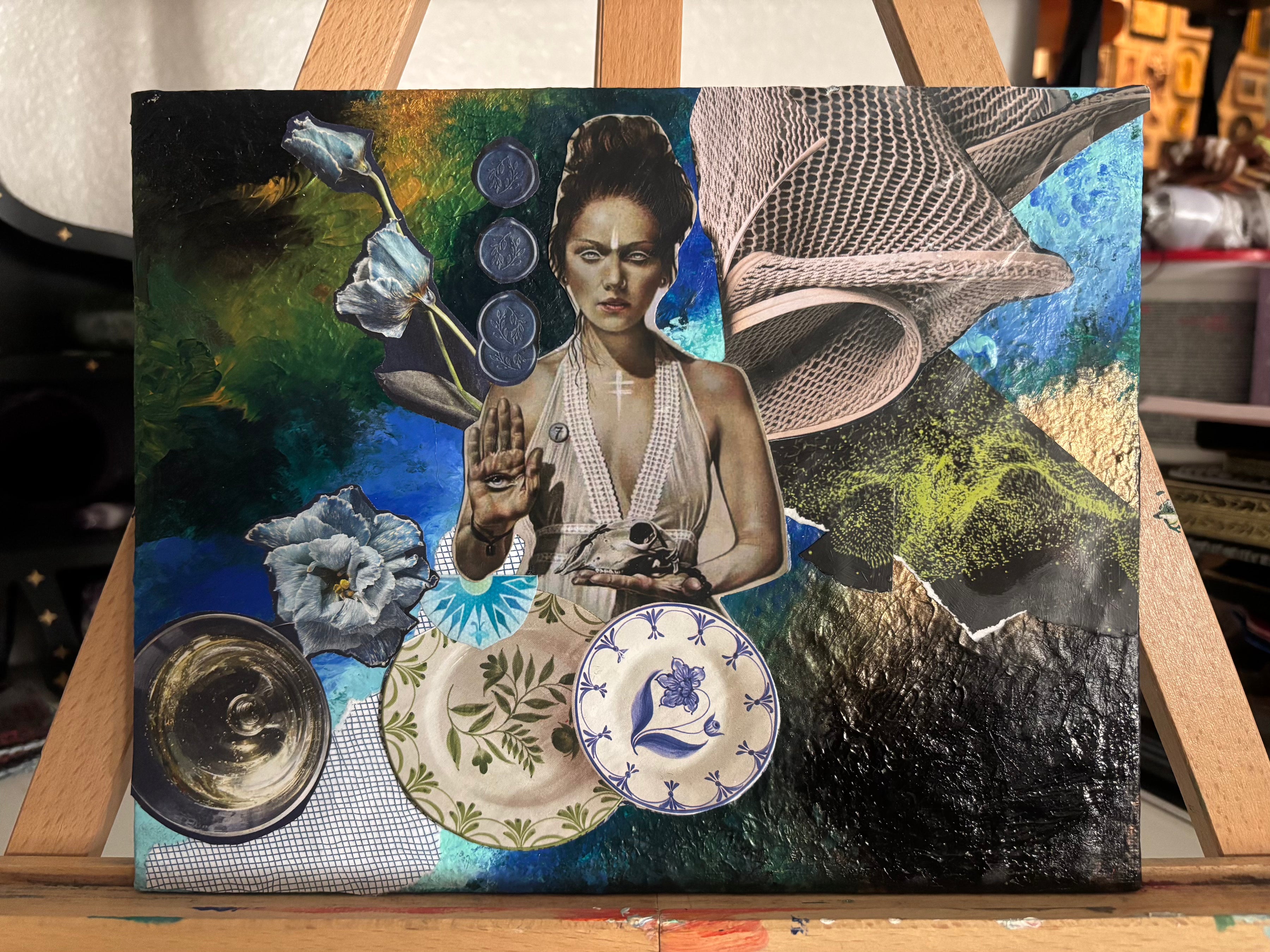 Guide & Guardian - Original Collage on Canvas Panel (8" x 10")